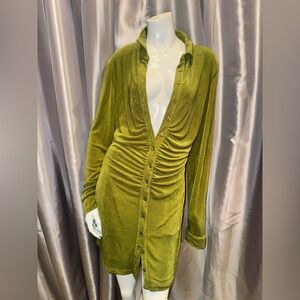 Olive Green Button-Up Dress 
Very Stretchy Fabric